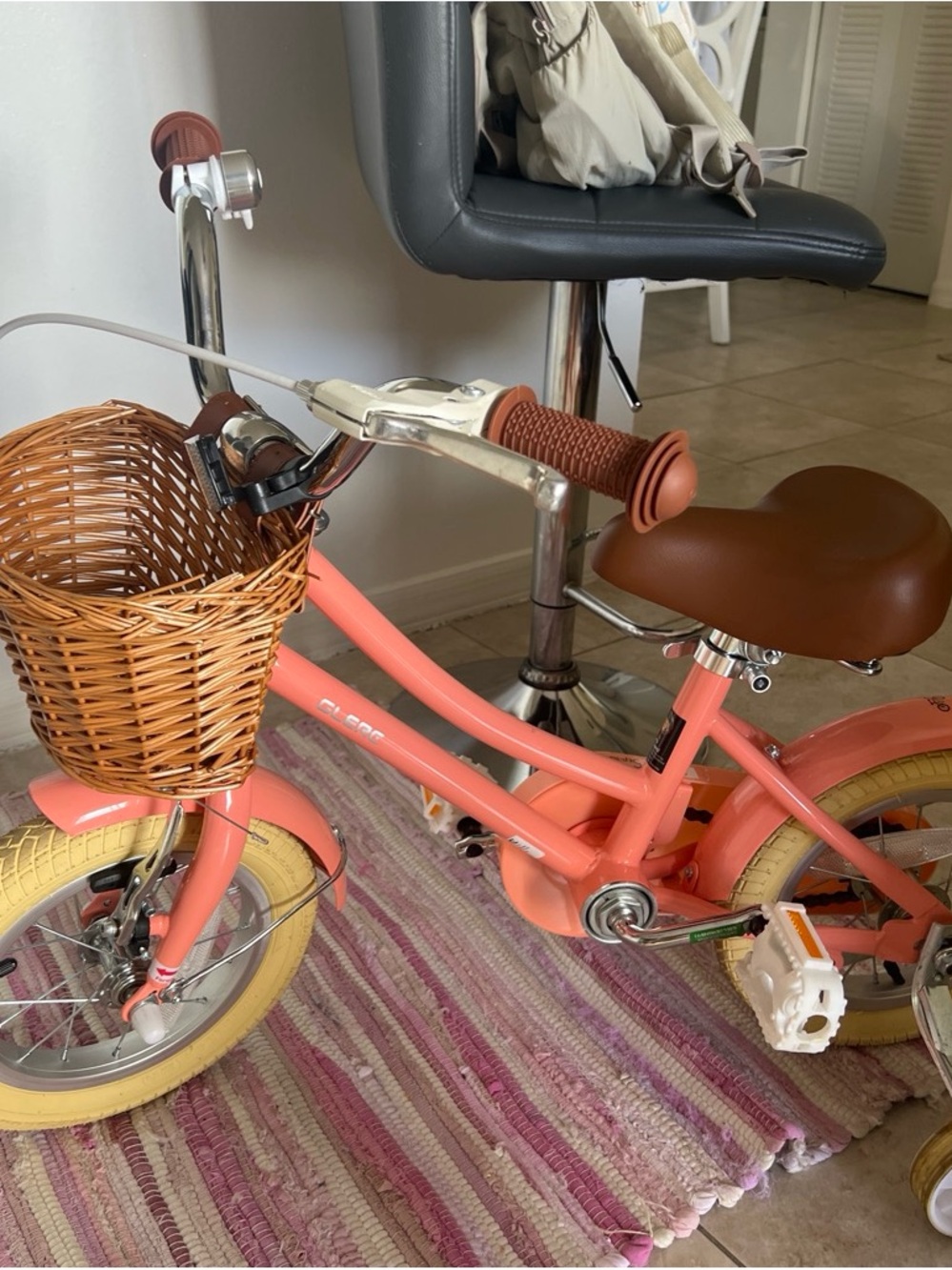 Kids Bicycle with Front Basket - Pink Brown